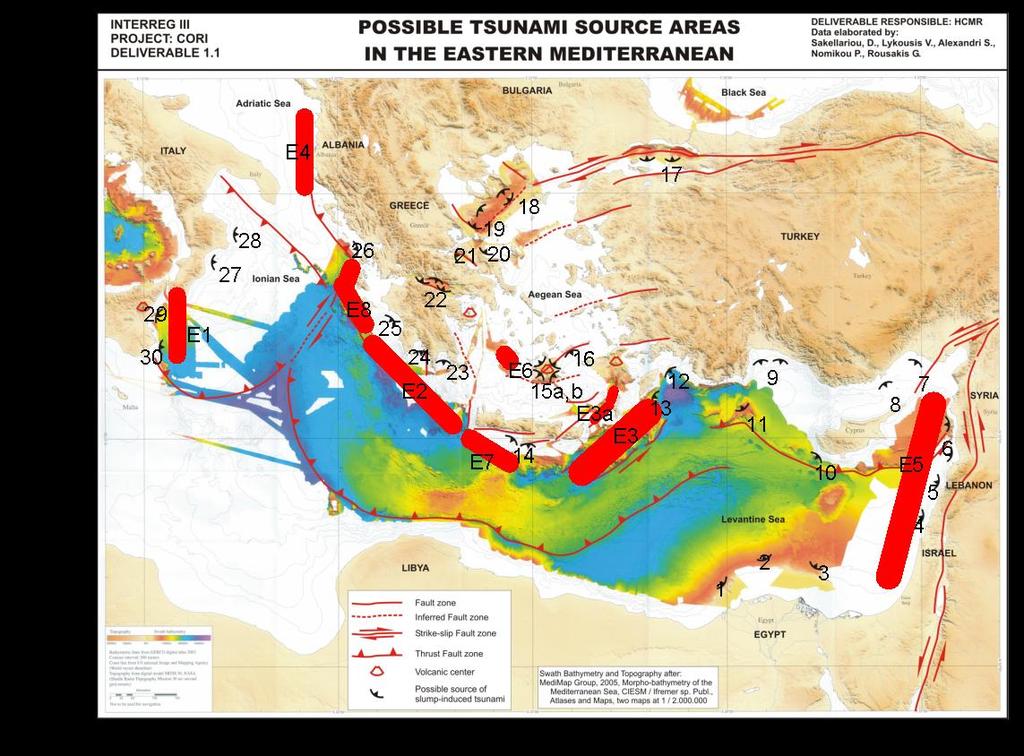 Κεφάλαιο 6 ο [Πλημμυρικά Σενάρια] Η παρούσα εργασία επικεντρώνεται στη χρήση σεναρίων για τη μελέτη των βασικών χαρακτηριστικών της εξάπλωσης ενός τσουνάμι στην περιοχή της Ανατολικής Μεσογείου.