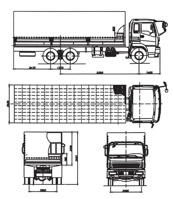 G ildirak formulasi 6x4 6x4 3. To liq massasi, t. 28 28 4. Yuk ko taruvchanligi 18 17 5. Dvigatelning toksik gazlarni chiqarish darajasi Evro-2 Evro-2 6.