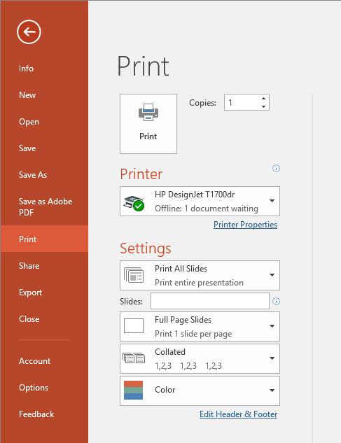 Χρήση του Microsoft PowerPoint 1. Επιλέξτε File (Αρχείο) > Print (Εκτύπωση) και μετά επιλέξτε το όνομα του εκτυπωτή σας. 2.