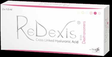 ReDexis (cross-linked, μονοφασικό ΗΑ με DEAE Sephadex), για μεγάλες ρυτίδες Τοπική αύξηση κολλαγόνου και Ελαστίνης με τη δράση των Dextranomer beads (Dextran, DΕΑΕ Sephadex-glucose derivative).