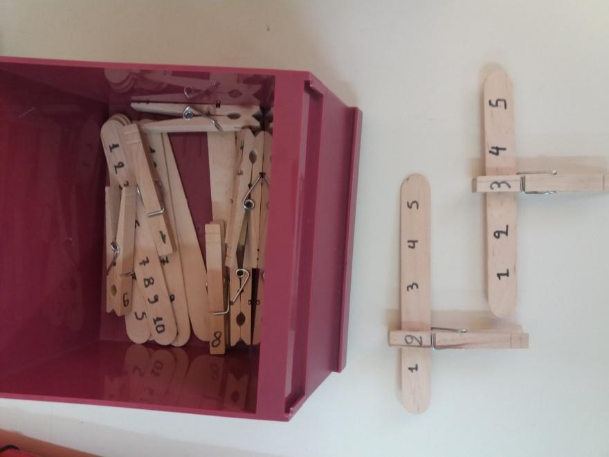 Παράδειγμα διδασκαλίας στην ολομέλεια Παιχνίδι: «Τοποθετώ τον αριθμό που λείπει» (υλικά: ξυλάκια, ξύλινα μανταλάκια) Μόλις ολοκληρωνόταν η κατασκευή ενός παιχνιδιού παρουσιαζόταν στην ολομέλεια του