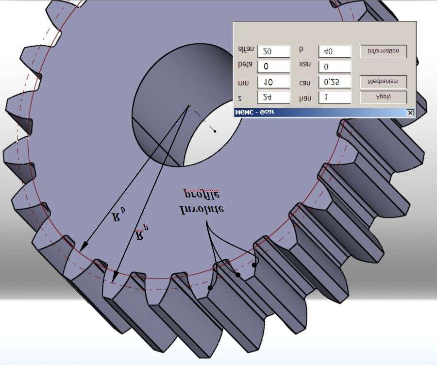 Fig. 3. Roata dinţată teoretică şi aplicaţia MGMC-VBA Tabelul 3.