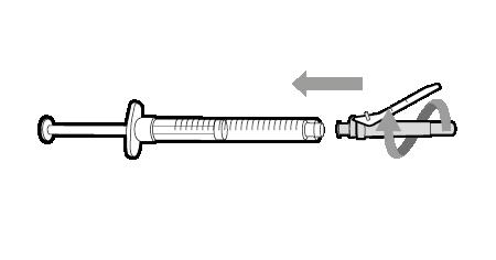 Pasul 10. Ataşaţi acul pentru injecţie la seringă Împingeţi şi răsuciţi acul pentru injecţie în sensul acelor de ceasornic, pe seringă, până când este complet ataşat.