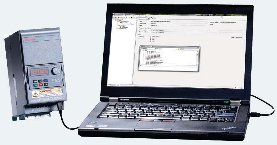 Softare Start-up an ata back-up ith the PC The Rexroth EFC 3610 an EFC 5610 frequency converters can be starte up an operate remotely ith the free PC softare.