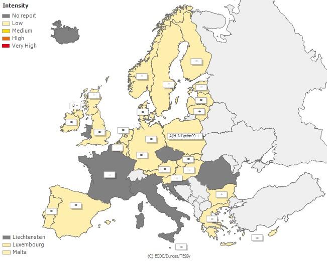 Map 1. Intensity for week 42/2015 Map 2.