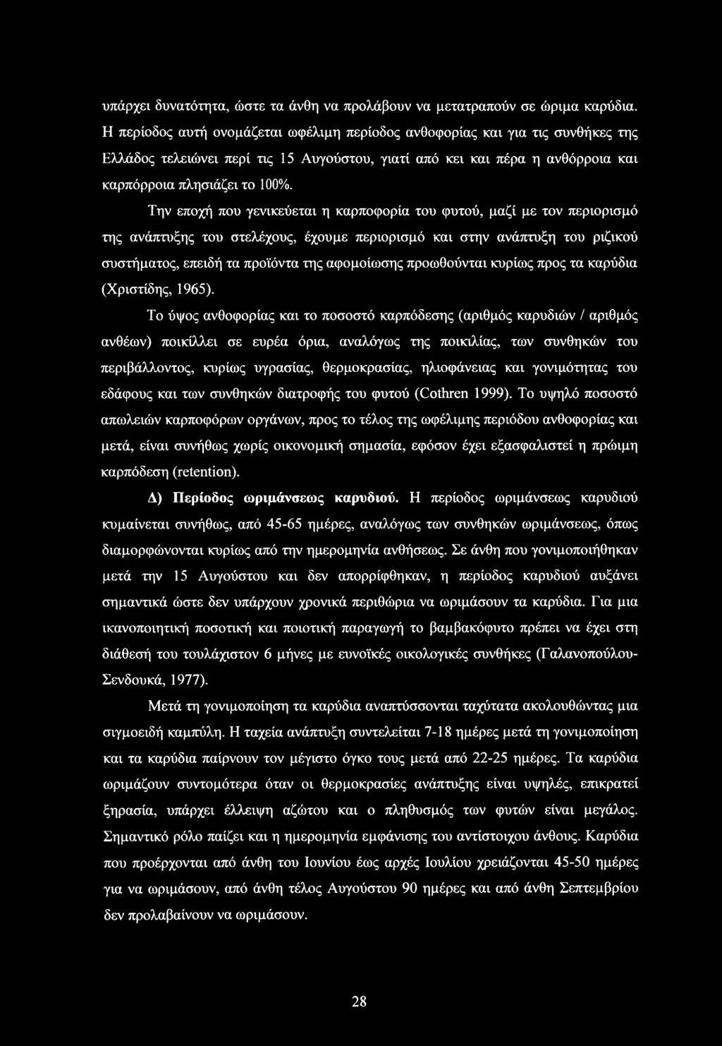 Την εποχή που γενικεύεται η καρποφορία του φυτού, μαζί με τον περιορισμό της ανάπτυξης του στελέχους, έχουμε περιορισμό και στην ανάπτυξη του ριζικού συστήματος, επειδή τα προϊόντα της αφομοίωσης