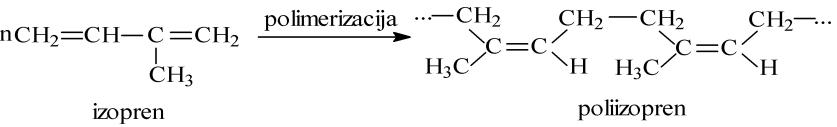 254 XIV UVOD U TEHNOLOGIJU MAKROMOLEKULARNIH JEDINJENJA CH 2=C-CH=CH 2 CH 3 izopren (2-metil-1,3-butadien) Polimerizacija izoprena teče po reakciji: (XIV 30.