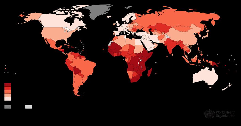 Εικόνα 1.4 Εκτιμώμενη θνησιμότητα από καρκίνο του τραχήλου της μήτρας παγκοσμίως το 2012 [http://globocan.iarc.fr/old/factsheets/cancers/cervix-new.