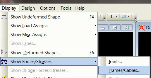 επιλέγουμε την εντολή Display Show Forces/Stresses Frames/Cables και στο