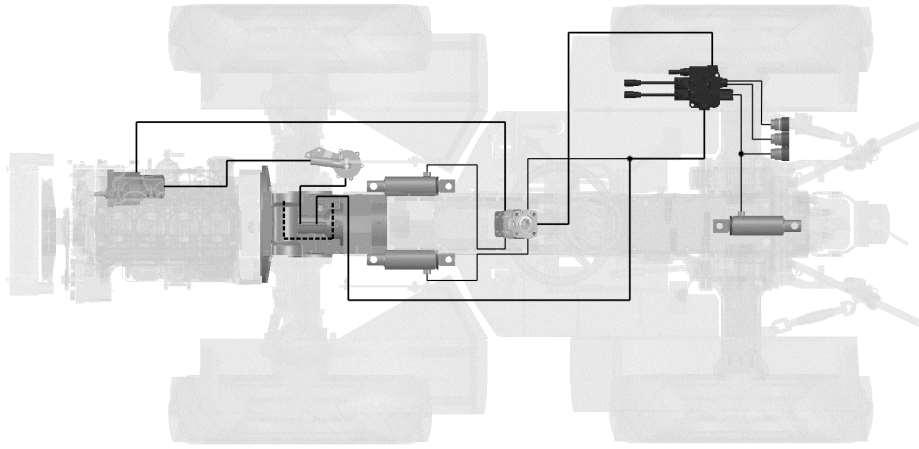 4.4.3 HIDRAVLIČNA SHEMA AGT 830/835 3 4 5 6 2 7. Hidravlična črpalka 2. Volanska glava s prioritetnim ventilom 3. Upravljalni elementi 4. Filter 5.