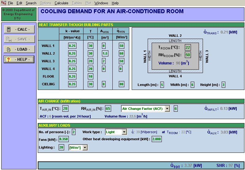 - 10 - Interfaţa propriu-zisă a programului pentru calculul necesarului de frig al unei camere climatizate este prezentată în figură.