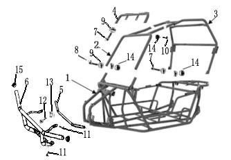 FIG.1 FRAME PARTS FRAME PARTS 1-1 57100-300UC FRAME COMP.(R.S.B) 1 1-2 19-0801020 TOP ROLL BAR.FR 1 1-3 19-0801030 TOP ROLL BAR.