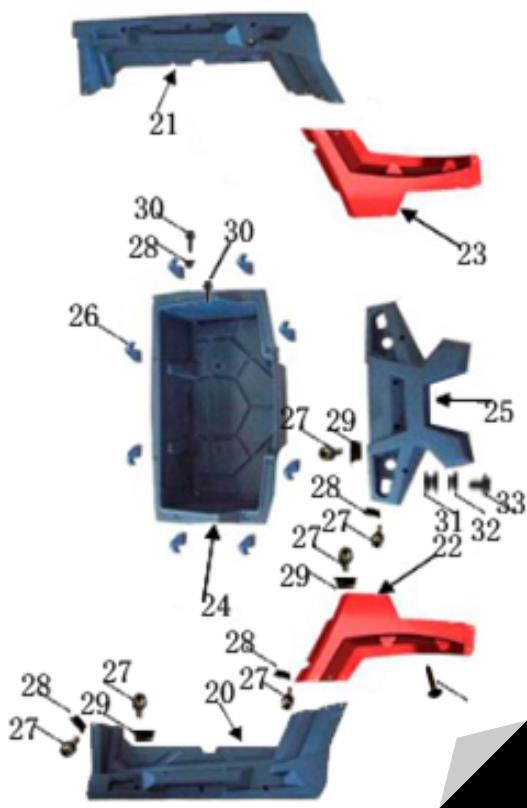 FIG. 22 PLASTIC BODY PARTS-3 PLASTIC BODY PARTS 22-20 19-1000107 LEFT SIDE PLATE 1 22-21 19-1000108 RIGHT-SIDE PLATE 1 22-22 19-1000111 LEFT SIDE PLATE