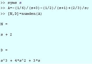 مخرج مشترک گرفتن: از تابع numden بدین منظور استفاده می شود A s = 1/6 s + 3