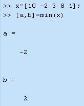 :[a,b]=min(x) کوچکترین عدد را