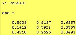 را با درایه های :rand(n) ماتریس n در n تصادفی بین 0-1 تولید می کند.