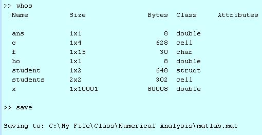 ذخیره سازی و بازیابی داده ها matlab.