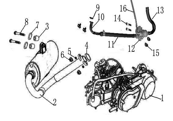 FIG. 13 ENGINE, MUFFLER, SECONDARY AIR INTAKE ENGINE, MUFFLER, SECONDARY AIR INTAKE 13-1 10000-300G ENGINE ASSY 1 13-2 47100-300U MUFFLER COMP.EX.