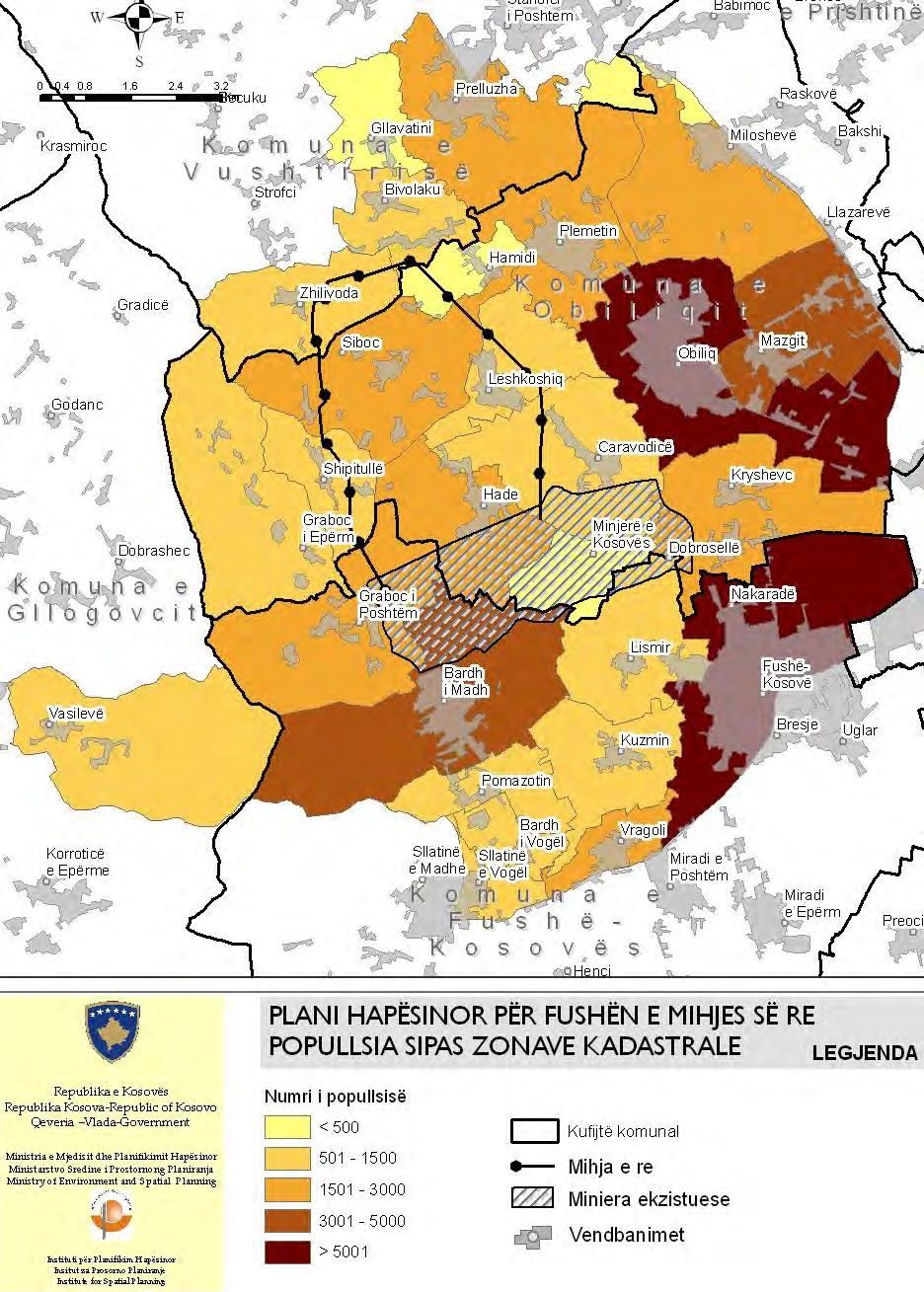 62 Plani Hapësinor për Zonën me Interes të Veçantë Ekonomik Fusha e Mihjes së Re Dendësia e popullsisë - në zonën e FMR-së jetojnë rreth 360 b/km².