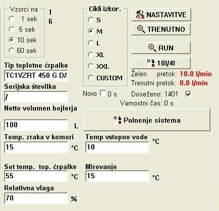 Ti podatki so: -Tip toplotne črpalke (vpišemo celotno ime TČ, ki jo testiramo), -Serijska številka (vpišemo jo v primeru, če imamo napisno tablico na TČ), -Netto volumen bojlerja (vnesemo volumen