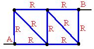 Endi sxemadagi A va B nuqtalar orasidagi qarshiliklarni parallel va ketma-ket ulangan deb quyidagi ifodalarni olamiz: R C(D)B = R R ( R) R / R / R 3 = R 8 R AC(D)B = R 3 7 R R ; 8 8 R AB = R R 7 8 7