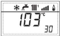 18. Prikaz temperature grijanja, povratni vod ( SR) 29. Prikaz zatvaranja zonskog ventila, ZONA MIX 2 (uključen [ ] ili isključen --) 19. Prikaz temperature sonde kolektora (hidraul.