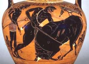Obr. 76 Héraklés s Diomédovým koňom. 7. Kone thráckeho kráľa Dioméda Poradie, v ktorom bolo dvanásť prác rozprávaných, nebolo vždy rovnaké.