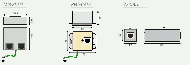 Číslo strany : 40 Elektrická schéma zapojenia Schéma pre jeden pár Označenie CITEL MJ8 2ETH MJ8 2ETH/S MJ8 2DETH RJ45-CAT5 ZS-CAT5 Ochrana 1 linka 1 linka 1 linka 1 linka 1 linka Použitie Ethernet