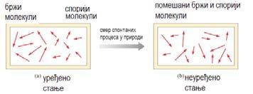 Ентропија и статистика Ентропија је функција температуре и запремине система Њена веза са неуређеношћу може бити објашњена примером са судом који је подељен на два дела, при чему се у једном од њих