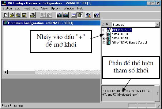 3. Mở thư mục chương trình "Project" để chèn phần cứng từ insert / Station / Simatic 300 Station. 4.