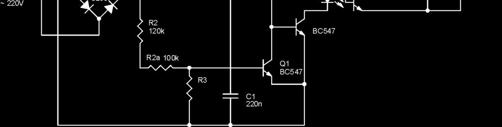 Tranzistorul T2 primeşte curentul de bază prin R4 cu valoare mare. Tranzistorul T1 este aproape tot timpul deschis, blocându-se doar cu cca. 50µs înainte şi după trecerea prin zero.