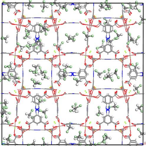 (a 3 ) and 100000 (a 4 ) Pa respectively;the snapshots of CH 4 adsorbed in framework