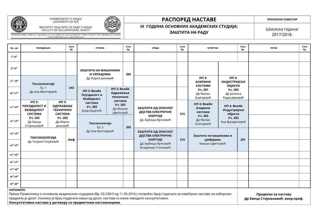 Распоред наставе у