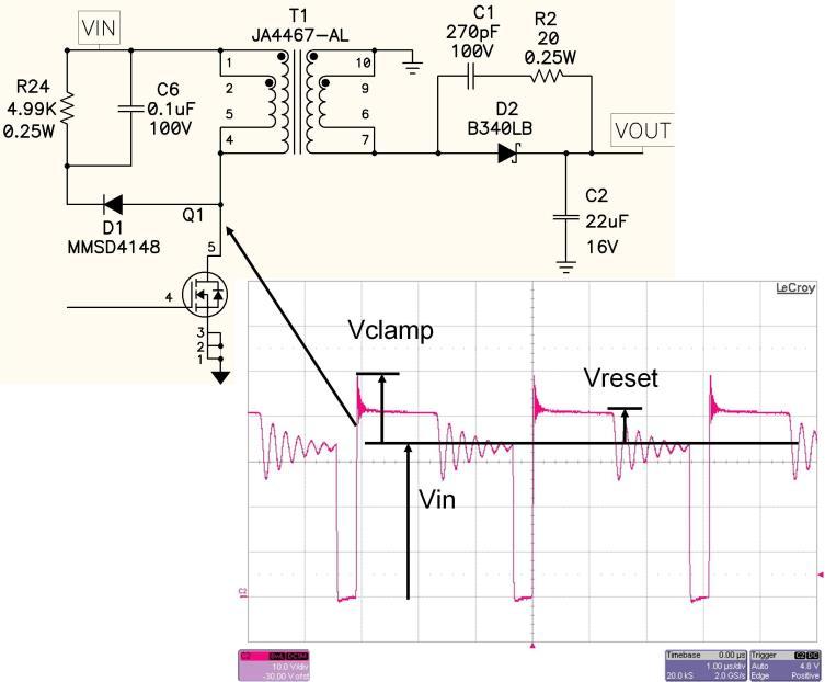 Zmanjševanje ringing-a - Snubber (RCD vezje) priporočen (primer kombinacije 1nF 2kV,