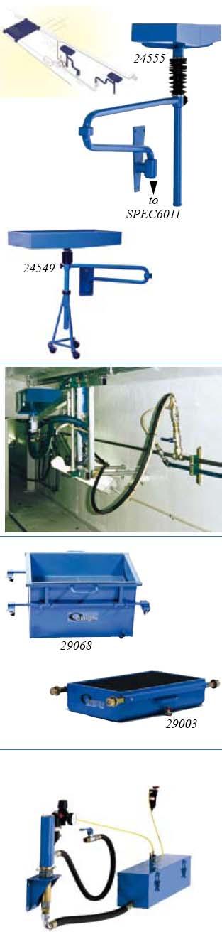 Oprema za avtomatsko ravnanje z odpadnim oljem Ta sistem je konstruiran za uporabo v servisnih kanalih, toda lahko se ga uporabi tudi z dvigali. Zbiralna roka je priključena na odtočno posodo (24555).
