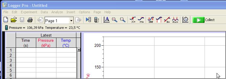 Logger Pro Logger Pro bere podatke iz več senzorjev Če Logger Pro uspešno zazna vmesnik, se v orodni