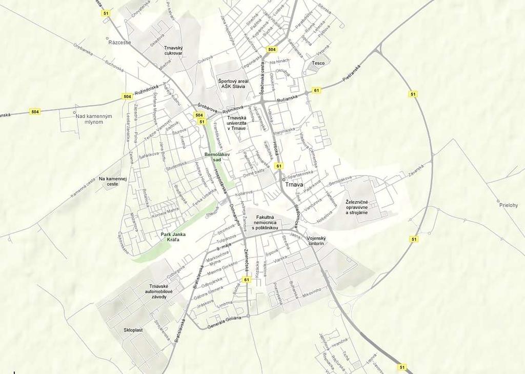 Trnava západný obchvat 4 Obr.1 Oblasť vedenia západného obchvatu mesta Trnava 4. Dopravné zaťaženie Výpočet hlukovej záťaže je vypracovaný na základe dopravno-inžinierskych podkladov.