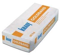 Knauf Goldband Gipsinis tinkas, skirtas dirbti rankomis Tinkai Vidaus darbams. Gipsinis. Laidus garams. Atsparus smūgiams, spaudimui. Tinkamas didesnio storio sluoksniams (iki 50 mm).