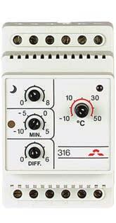 DEVIreg TM 316 DEVIreg TM 316 je modularni, višefunkcionalni elektronički termostat za montažu na DIN-šinu. Mogućnost podešenja minimalne temperature, noćnog set-back-a i histereze.