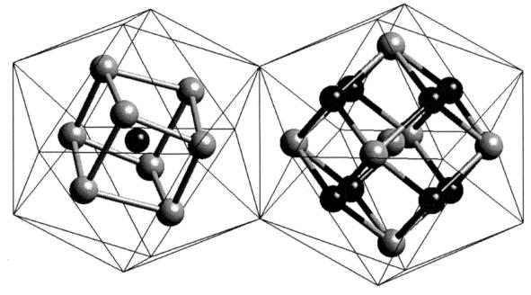 7 Kompleksne kovinske spojine Slika 5: Glavna ikozaedra. Na levi je center delno zapolnjen z 22% Fe in 78% Al atomov in ga obkroža kocka sestavljena iz Al atomov.