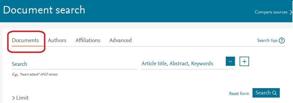 انواع جستجو در اسکاپوس Document Search Authors Search Affiliations Search Advanced