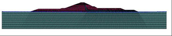 تحلیلهای عددی رفتارنگاری سدهای خاکی در طول ساخت به روش اجزای محدود با نرمافزار SIGMA/W )مطالعه موردی سد کبودوال استان گلستان( 67 شکل 9 هندسه مدل و مش بندی مقطع 12