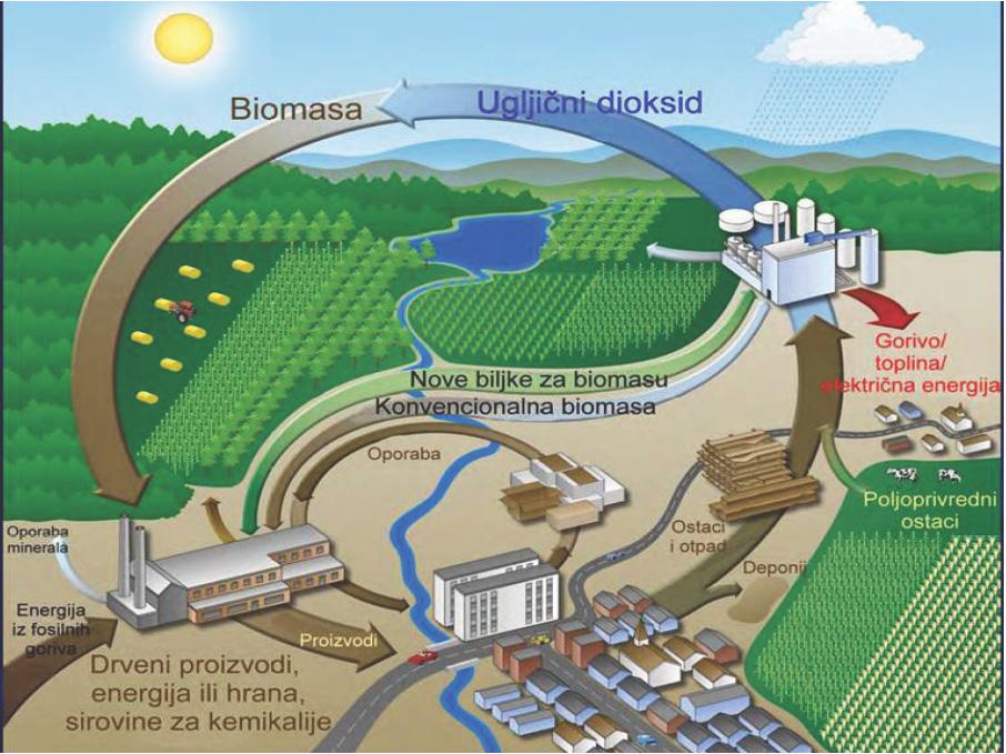 korištenje biomase umjesto fosilnih goriva, ugljik pohranjen u fosilnim gorivima, ostaje u tlu, a ne oslobađa se u atmosferu kao CO 2 pa je ukupna bilanca jednaka nuli, odnosno biomasa se može