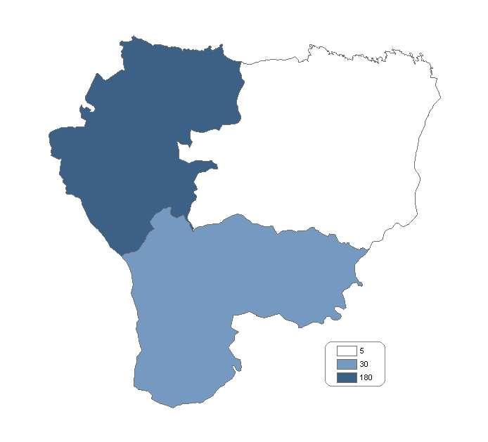 En canto á vivenda secundaria, os tres concellos gañaron vivendas secundarias. Destaca o fortísimo incremento da vivenda secundaria do concello de Barreiros que presenta, como se ve no mapa 5.