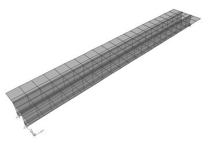 شکل 8 : مدل ساده شدهی پل بنفجال. شکل 7 : مدل اجزای محدود پل.