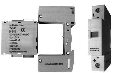 ODVODNICI PRENAPONA TY, In = 20kA-80kA, T T2 ( klasa I i II), Uc=275VAC/3VDC, 440VAC/585VDC, p, 2p, 3p, 4p, modularna izvedba, montaža na DIN nosač 35, IEC6643-, IZOELEKTRO Glavni osigurači