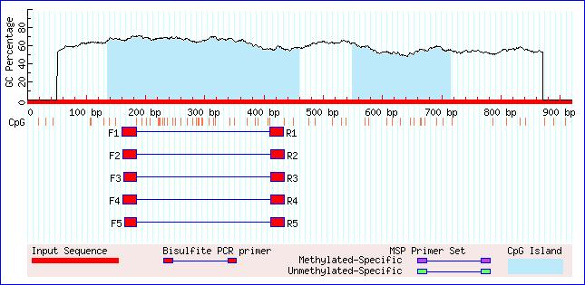 Določitev promotorja gena in CpG otoka v njegovem promotorju Različni on-line programi, kot je npr. MethPrimer lahko izvedejo predikcijo CpG otoka (osnovni kriterij je vsaj 55% prisotnost GC parov).