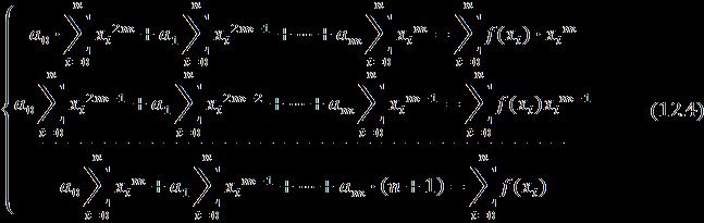 (.4) m+ ta noma lumli m+ ta chiziqli algebraik tenglamalar sistemasi bo lib, undan koeffitsiyentlarni topilsa approksimatsiyalovchi ko phad va bog lanish modeli topiladi.