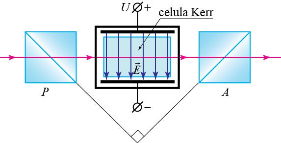 În figura 5.9 este reprezentată schema instalaţiei pentru observarea efectului Kerr.