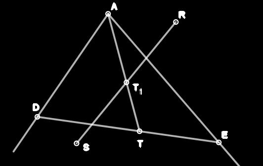 T 1 nije vrh poligona (jer bi paralela sa BC kroz T 1 bila udaljenija od BC nego DE). Slijedi, T 1 je unutarnja točka neke stranice poligona P, npr. stranice RS.